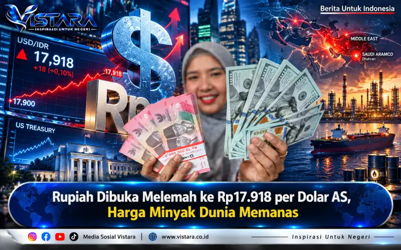 Rupiah Dibuka Melemah ke Rp17.918 per Dolar AS, Harga Minyak Dunia Memanas